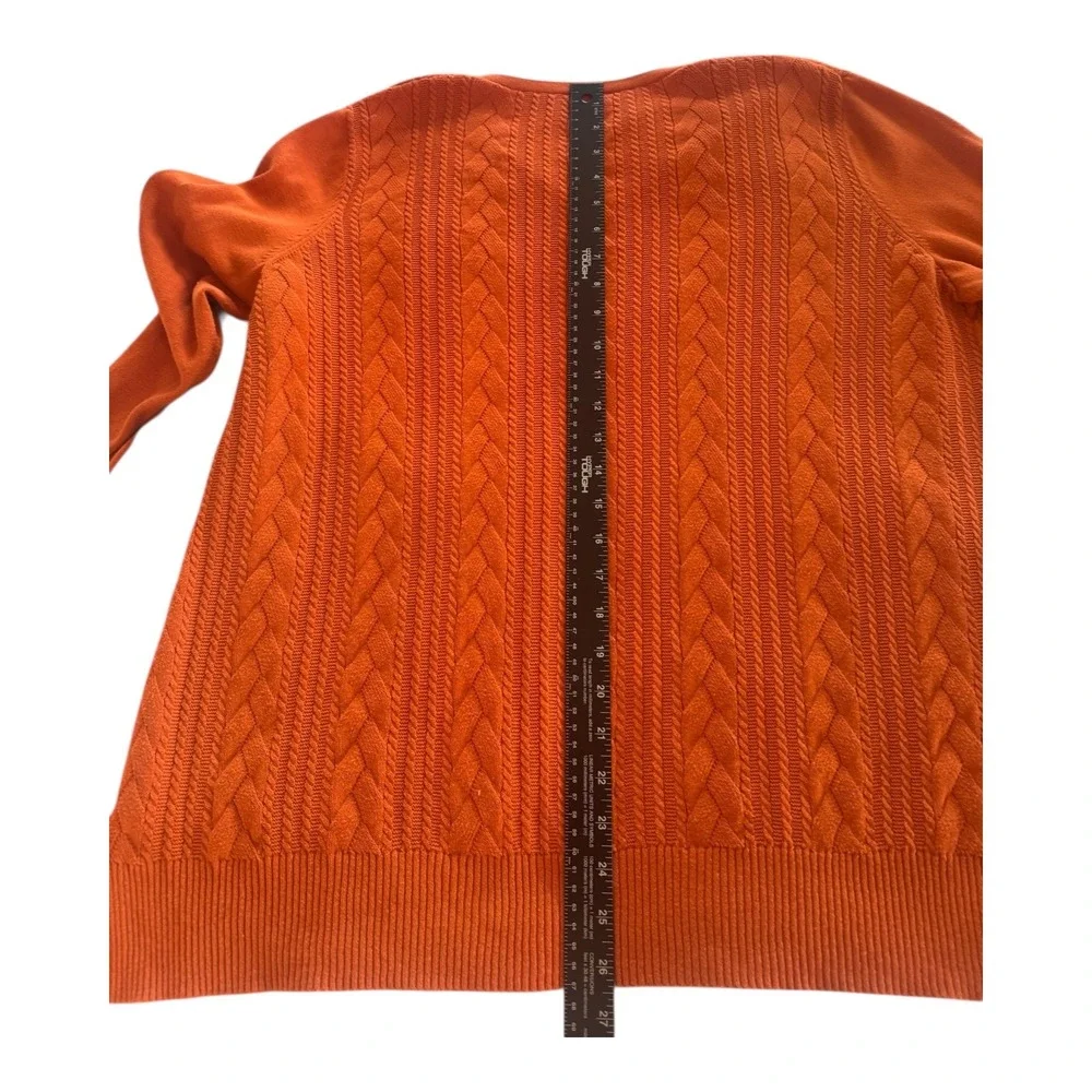 Talbots 1X V-Neck 100% Cotton Cable Knit Sweater Plus Orange Casual Cozy‎ Preppy